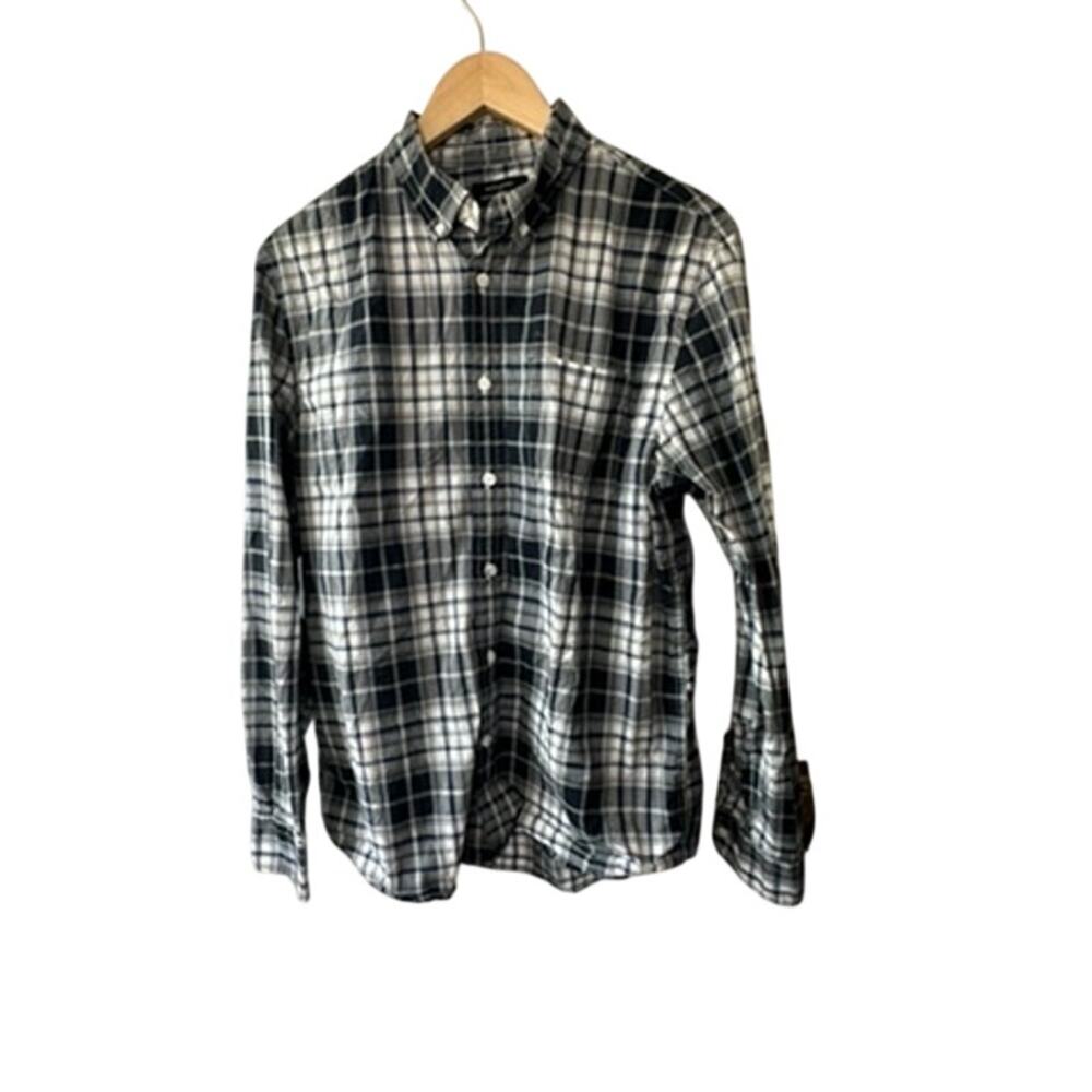 Banana Republic Blue Check Slim Fit Untucked Button Down Shirt Men's Medium